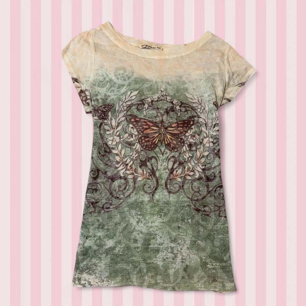Forever Butterfly Graphic Cap Sleeve Top Small